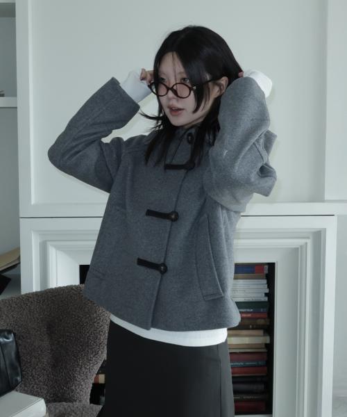 캐시미어 멜톤 더플 후디 숏 코트 [GREY]