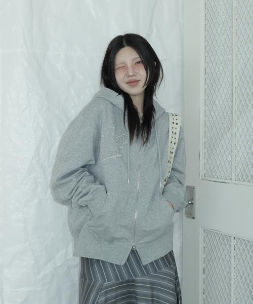 컬러 포인트 패치워크 후드 집업 GREY