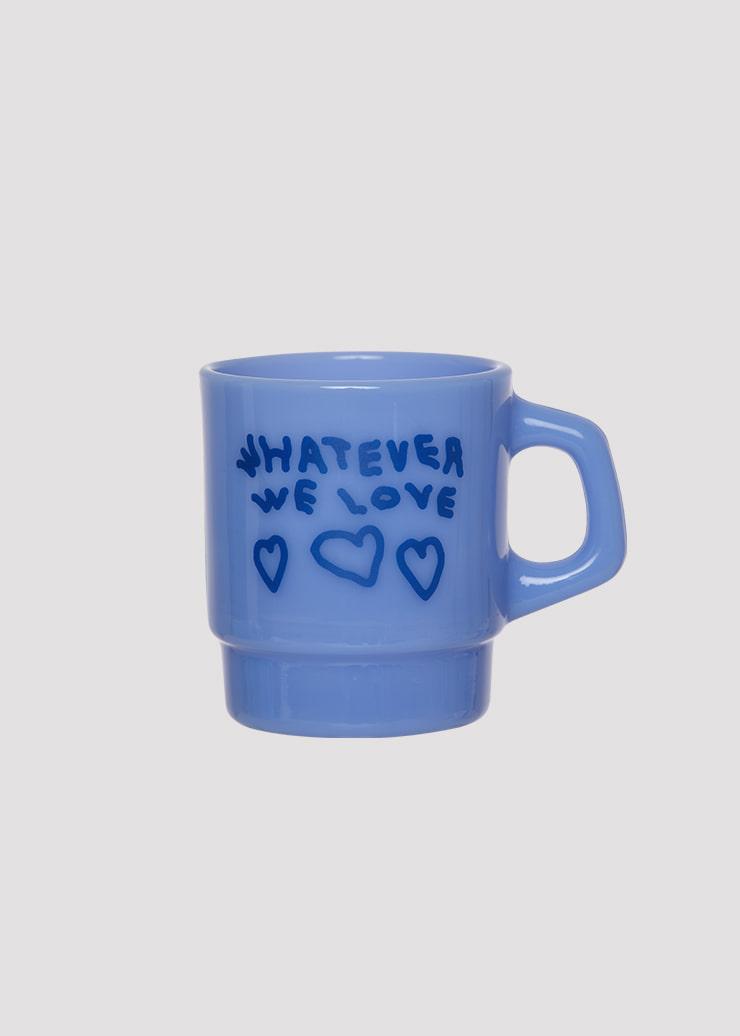 MILK GLASS WE LOVE HEART BLUE