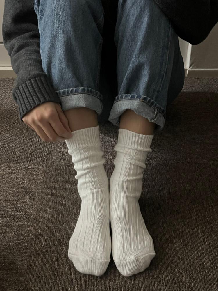 [가넷] 크림 발목 골지 양말 / 골지니트삭스 / 골지니트양말