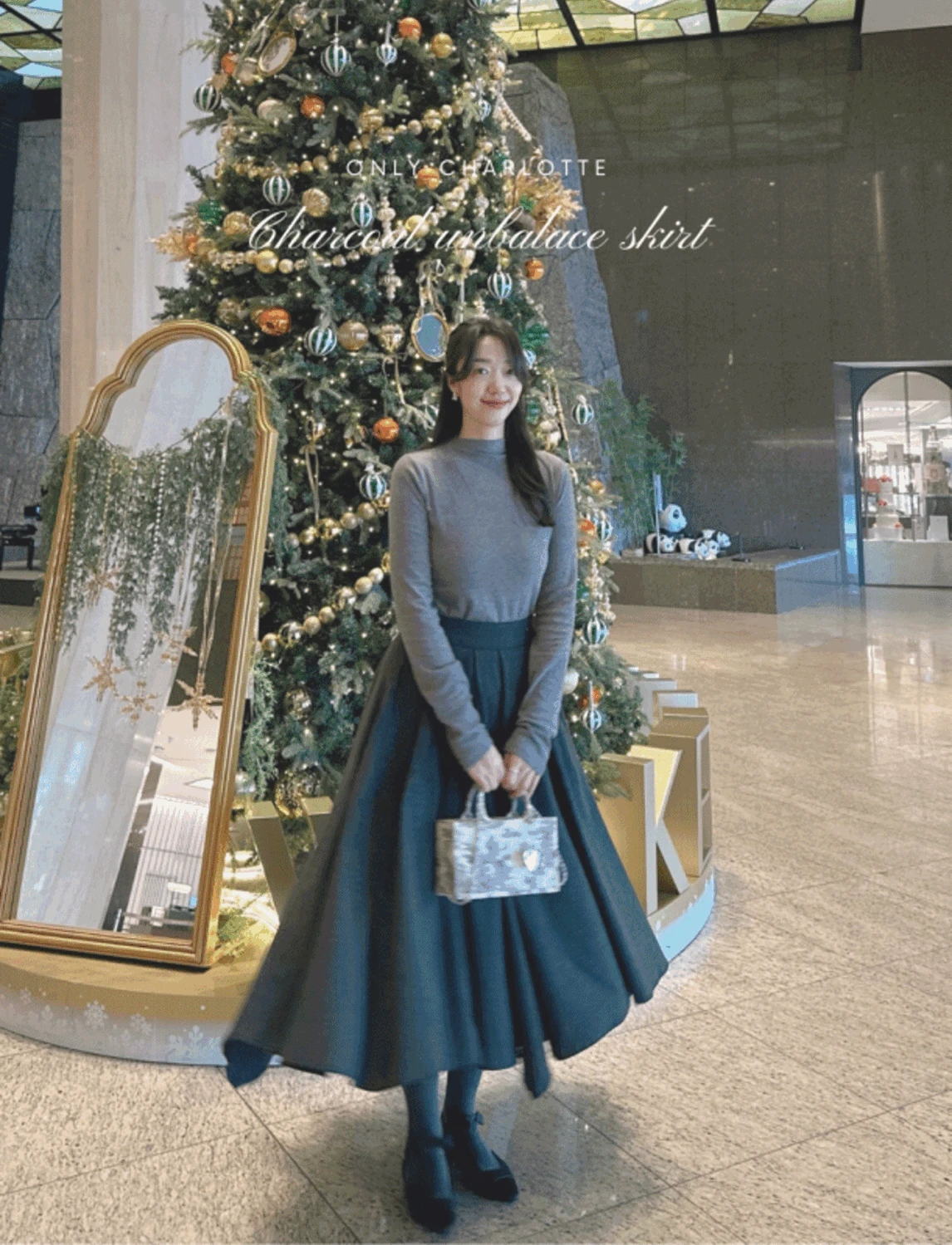 윈터 차콜 언발란스 스커트