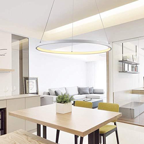 Dimbar LED-ljuskrona, pendellampa med fjärrkontroll, matbord, justerbar höjd 1 ring, rund, modern, hängande lampa, matsal, vardagsrum, sovrum, kontor, arbetsrum, taklampa, dekorativ lampa (Ø 40 cm)