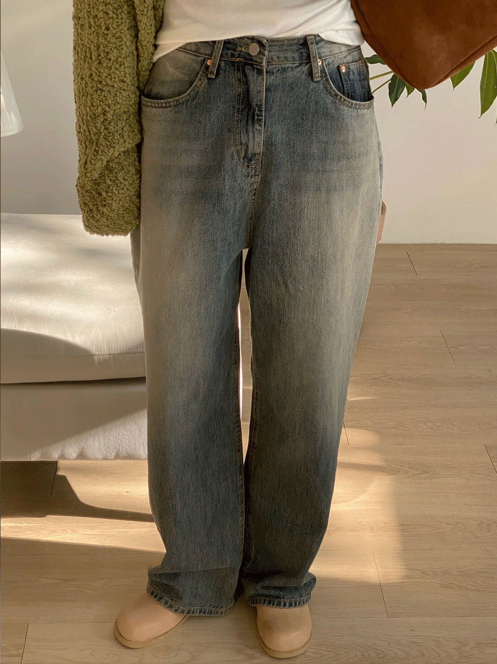 다일 빈티지 워싱 와이드 데님 팬츠 - pt