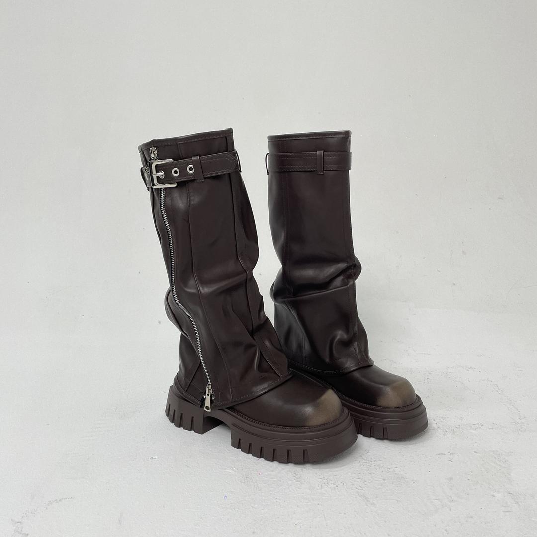 Knee-high Platform Fold Over Chunky Boots