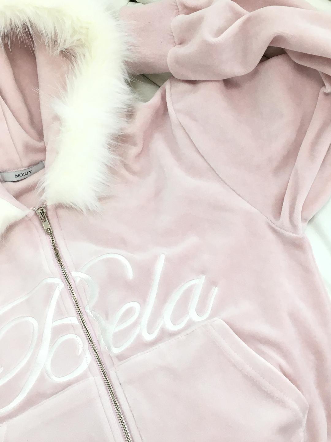 Bella Fur Velour Hoodie Zip-Up Pink