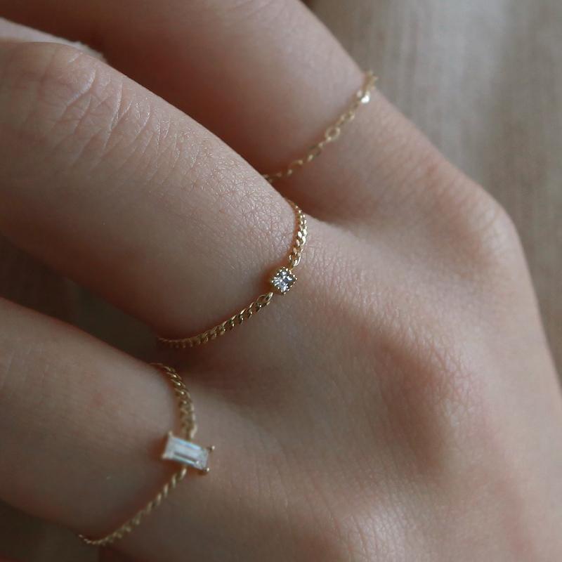 14k gold square Q chain ring