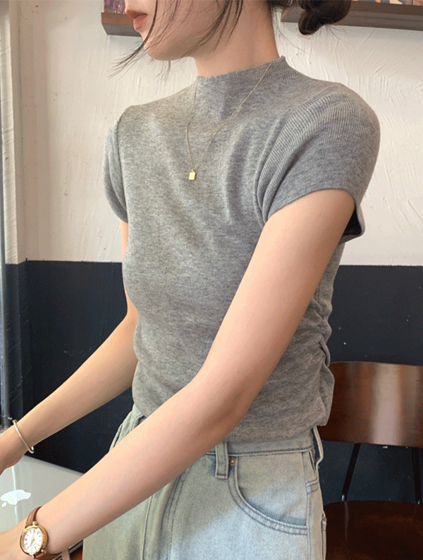 [베스트재진행] 모마 라운드 반팔 니트 옆셔링 반목 여름 가을 간절기 골지 크롭 숏 슬림핏 이너 기본 베이직 무지