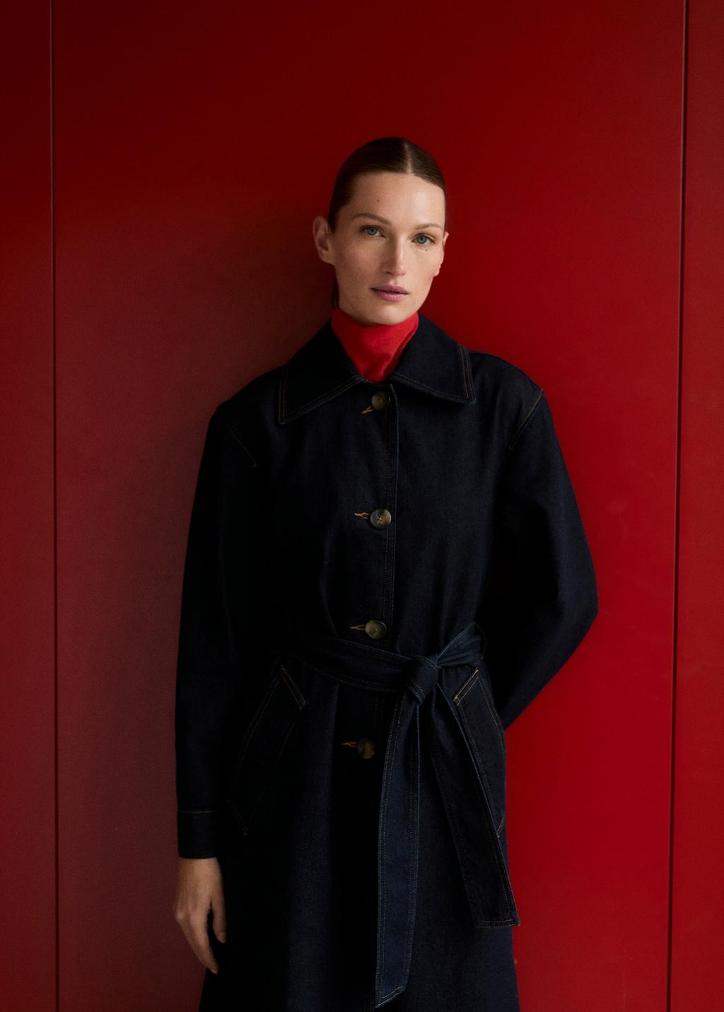 Trench long en jean rinse wash