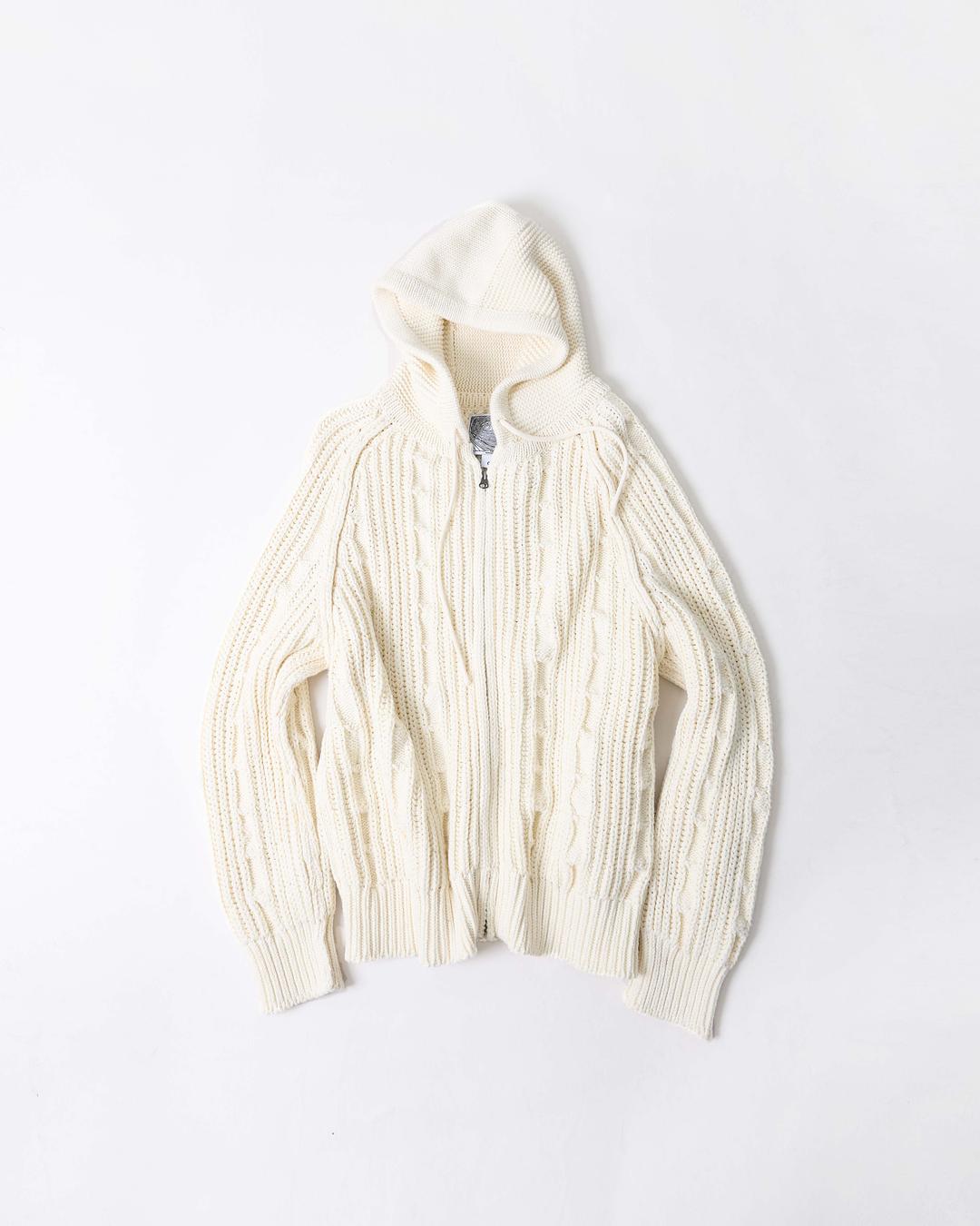 ELBAC KNIT HOODED ZIP UP (IVORY)