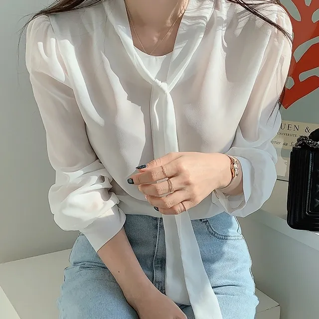 [국내제작] 시스루 타이 블라우스 결혼식 하객 소개팅 N-0179