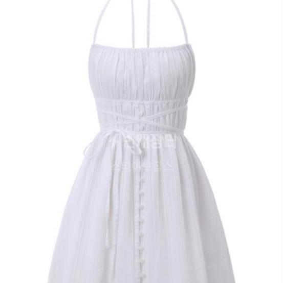 쓰리타임즈 바닐라 홀터넥 아이보리 스트랩 나시 원피스