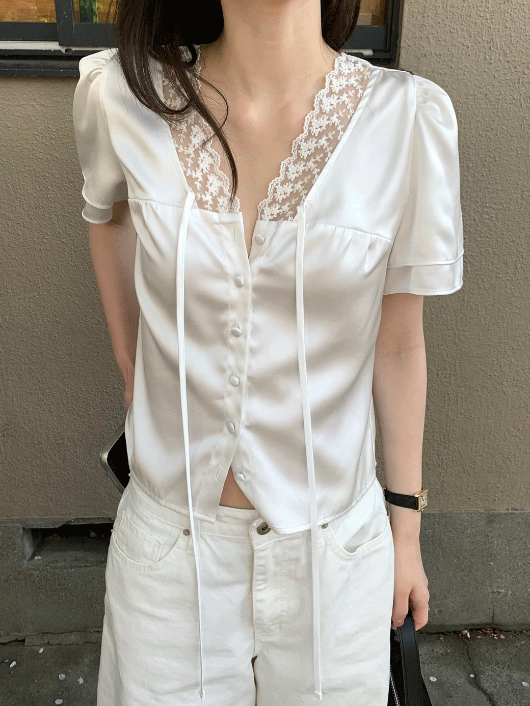 DB. Olin Lace V Satin Blouse