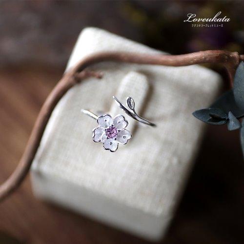 분홍 꽃갈피 은반지 [925 Sterling silver ring 은공예 스와로브스키 프리사이즈 매화꽃 꽃반지] - 3차재입고