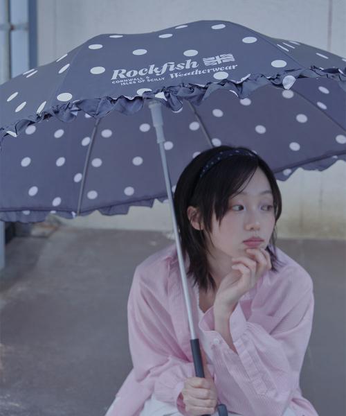 FRILLED DOT UMBRELLA LONG - BLACK DOTS