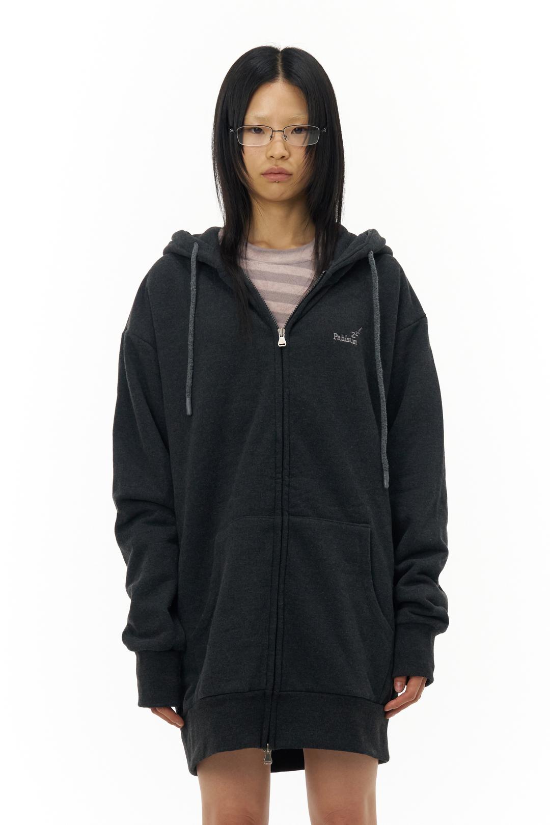 Oversized 'zzZ\' Zip-Up Hoodie_Charcoal