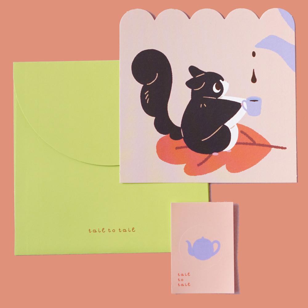 차 마시는 퍼지 카드 엽서 & 봉투 세트