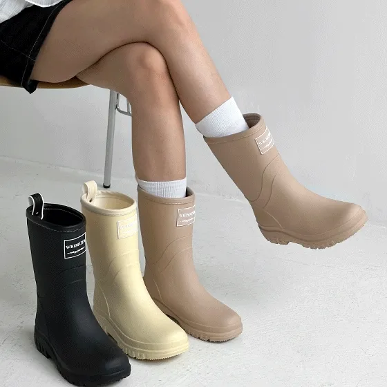 [☔장마필수템/주문폭주🧡] 폭신 둥근코 러버 미들 레인부츠(3cm)-6228