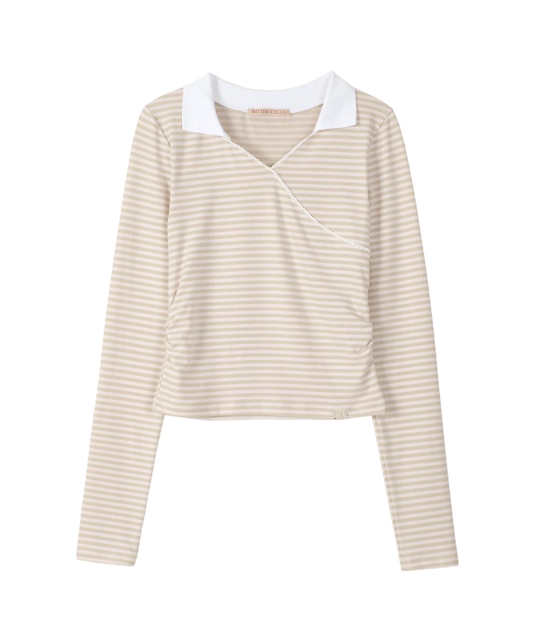 Due Stripe Collar Tee-Pink