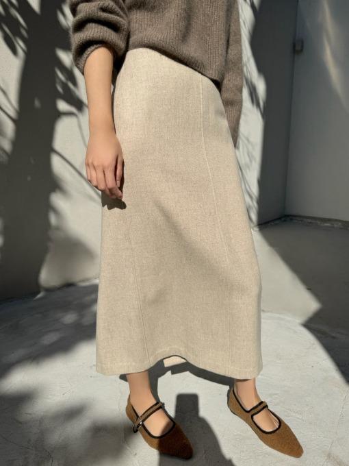 울 빈스 백 슬릿 롱 스커트