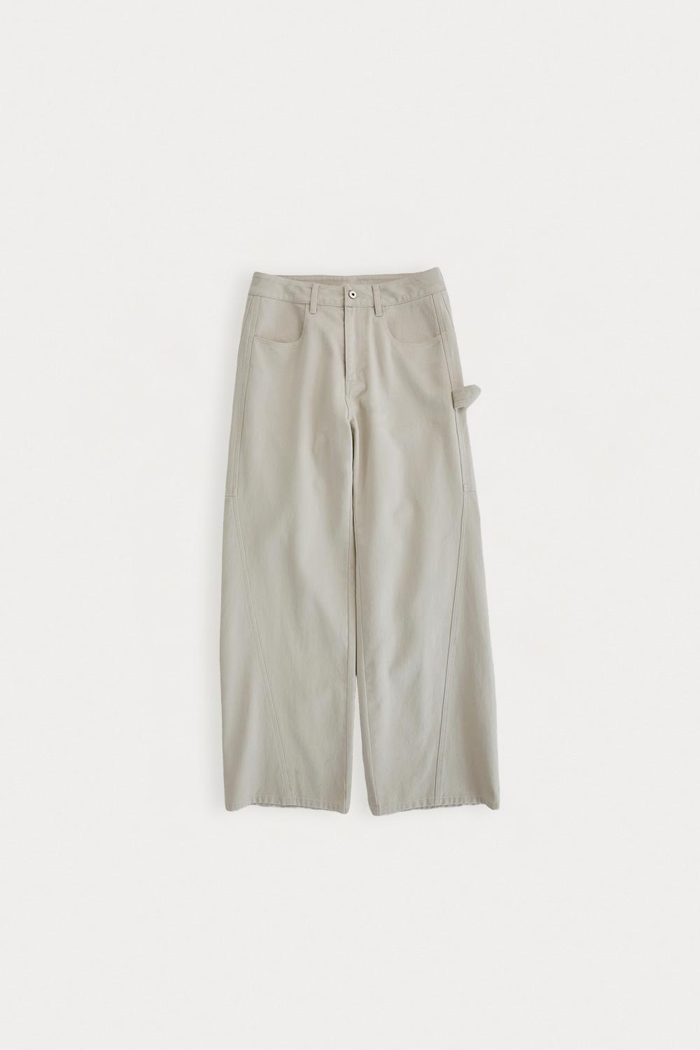 커브드 킹크 카펜터 코튼 팬츠_Ecru