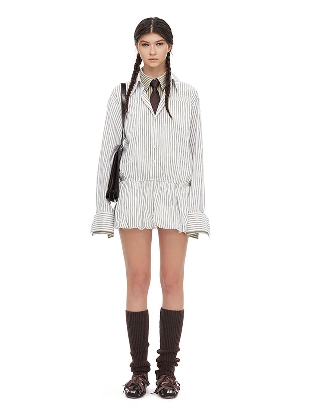 Fake Two Piece Stripe Women's Long Sleeve Shirt Dress