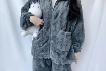 트위스트 오버핏 후리스 겨울 여성 투피스 수면잠옷 파자마