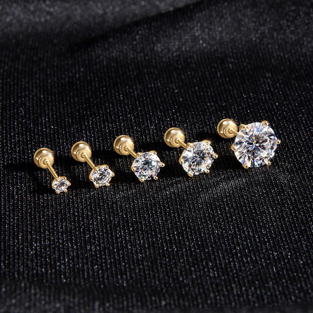 골드팡 14k 18k 브릴리언트 모이사나이트 다이아몬드 피어싱 귀걸이 6프롱 아웃컨츠