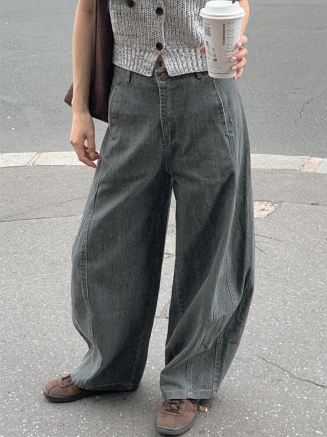 컴포터블 벌룬 코튼 데님 롱 와이드 팬츠 (일부당일 2c) /데일리룩