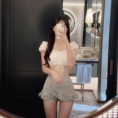 [당일출고/감사할인💙] 블리블리 프릴 반팔 하이웨스트 비키니 수영복