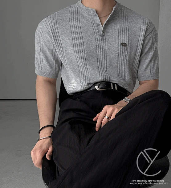 퓨어 데일리 헨리넥 반팔니트