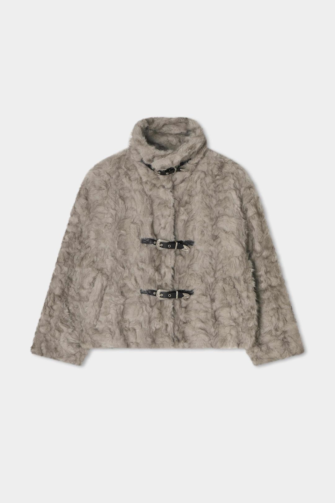 Western Belt Mix Fur Jacket (Gray)