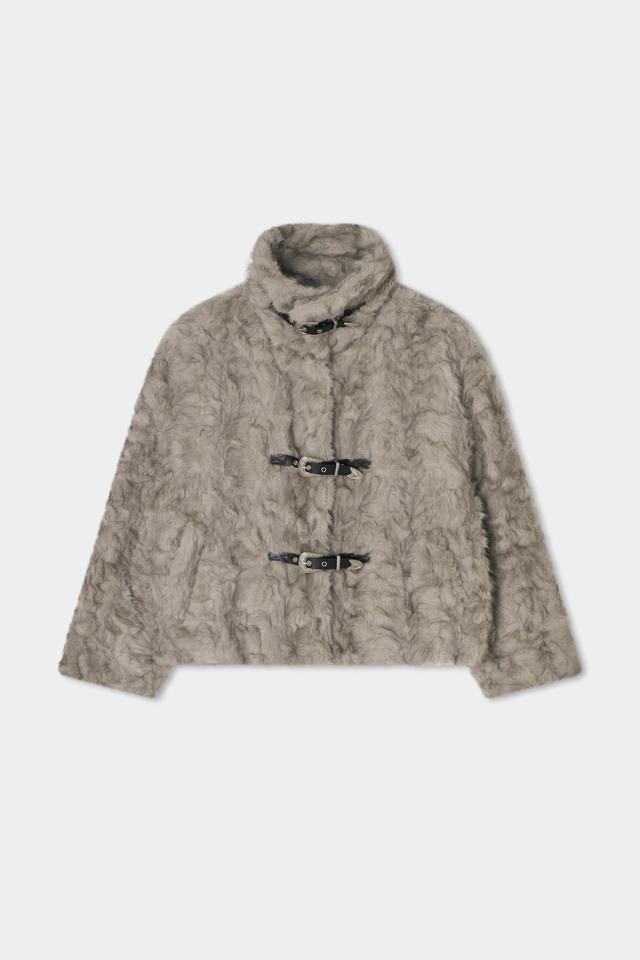 Western Belt Mix Fur Jacket (Gray)