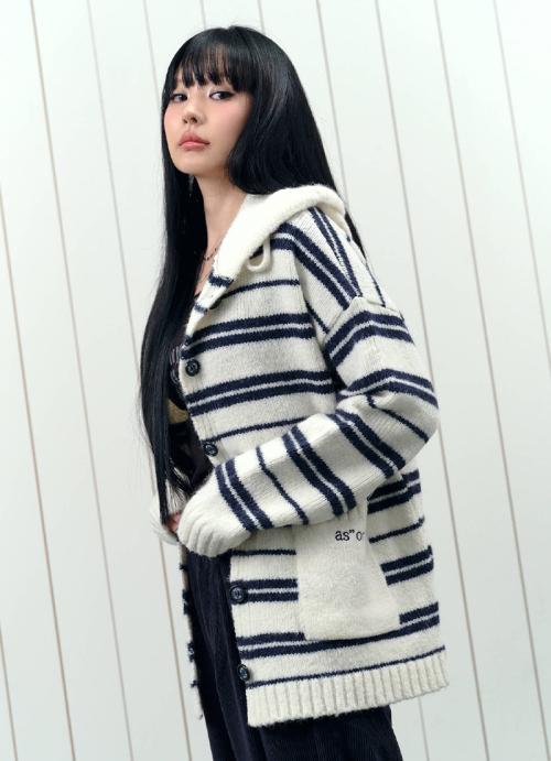 BERA STRIPE HOOD CARDIGAN / WHITE