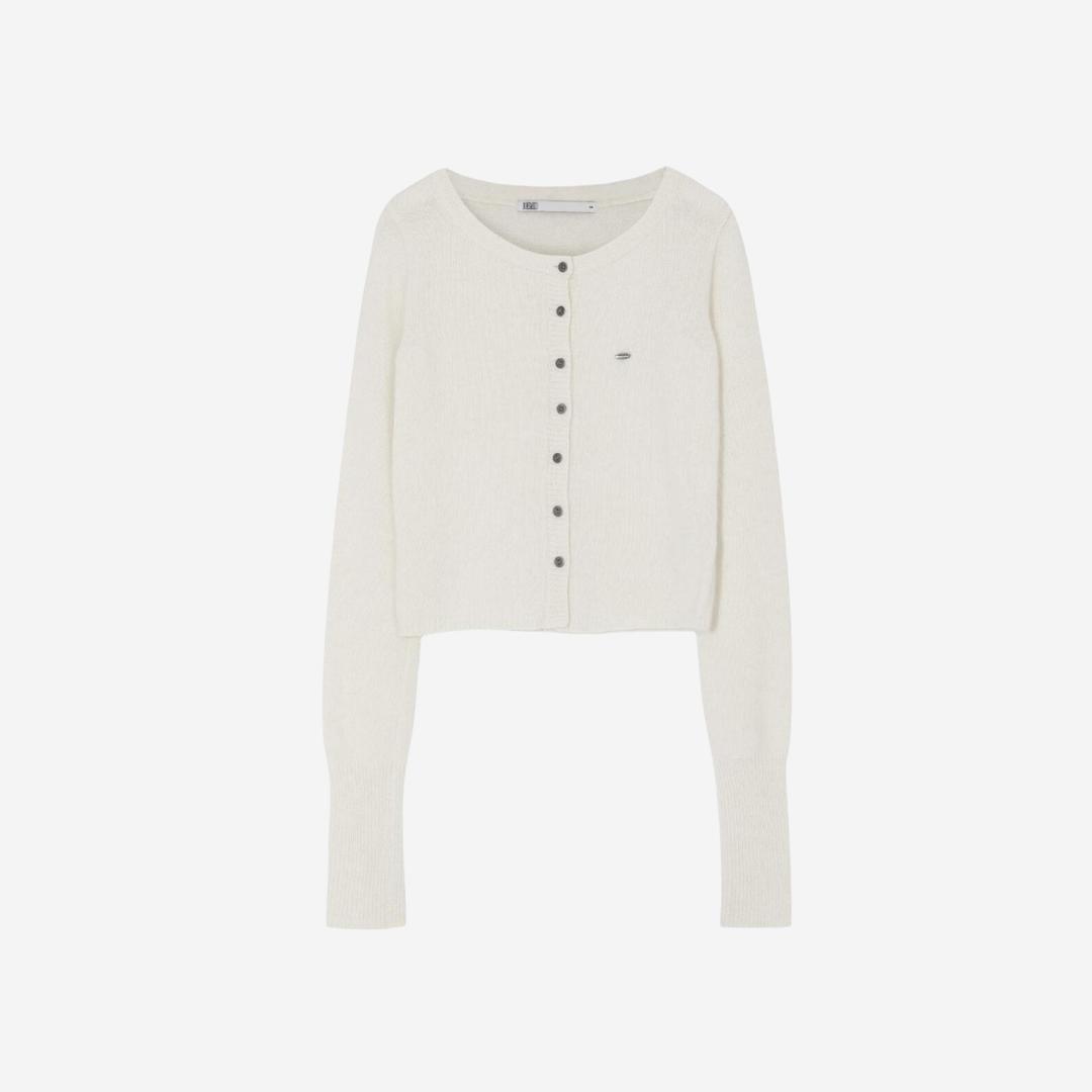 (W) Bohemian Seoul Hairy Round Neck Knit Cardigan Ivory