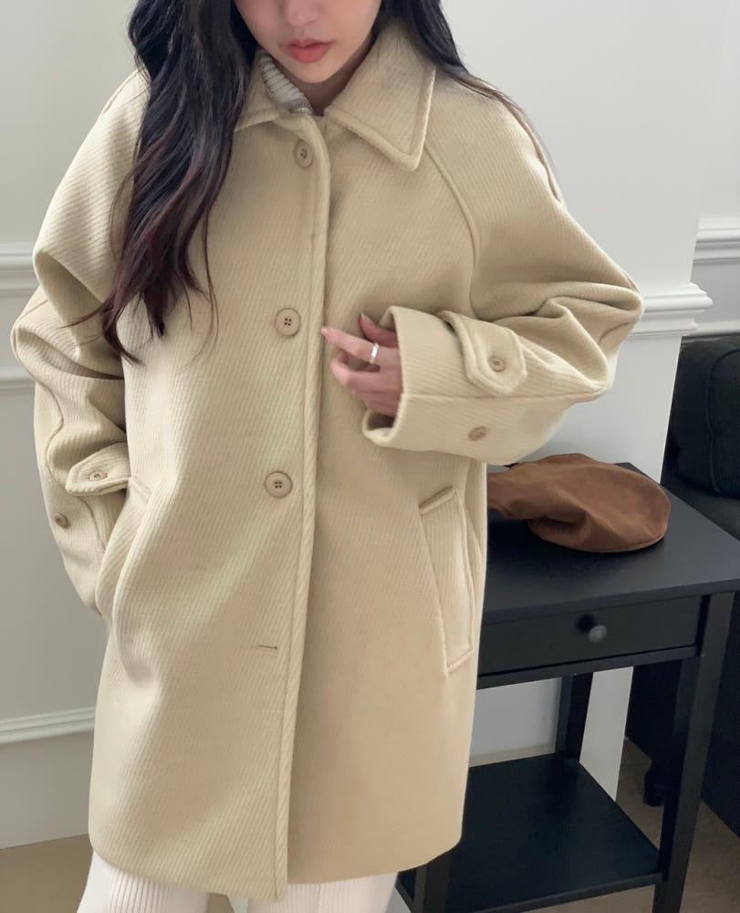 페이 키작녀코트 울 숏 쓰리버튼 헤링본 하프코트