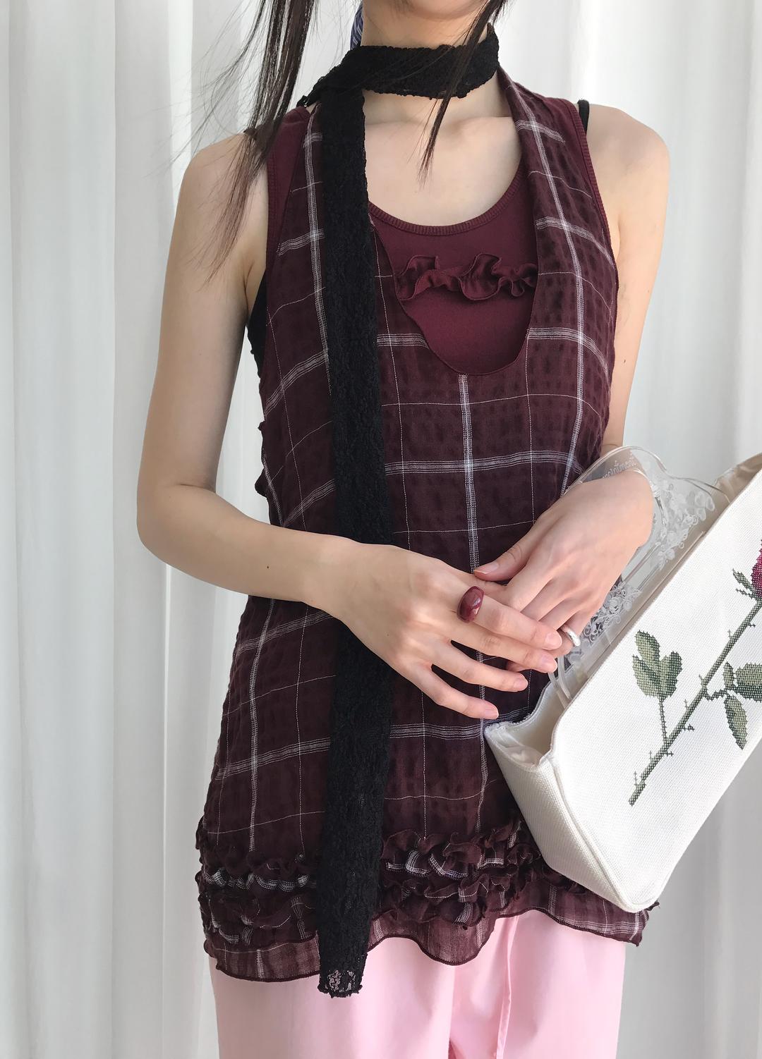 Sophie Gauze Frill Blouse, Burgundy (2c)