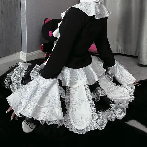 [$63.75]Detachable Bunny Ears Black Punk Tiered Skirt with Undies