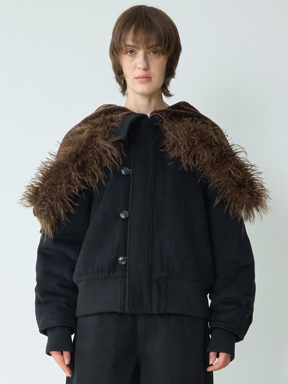 Button Flight Wool Parka [Black]