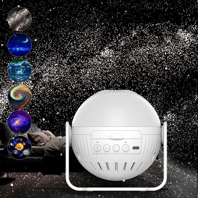 LED 스타 프로젝터 야간 조명 6 인 1 천문관 프로젝션 갤럭시 별이 빛나는 하늘 프로젝터 램프, USB 회전 야간 조명 우주 무선