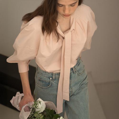 로랑 타이 블라우스 핑크