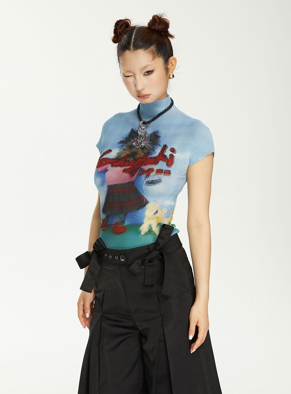 Dancing Puppy Stretch Pleated Top