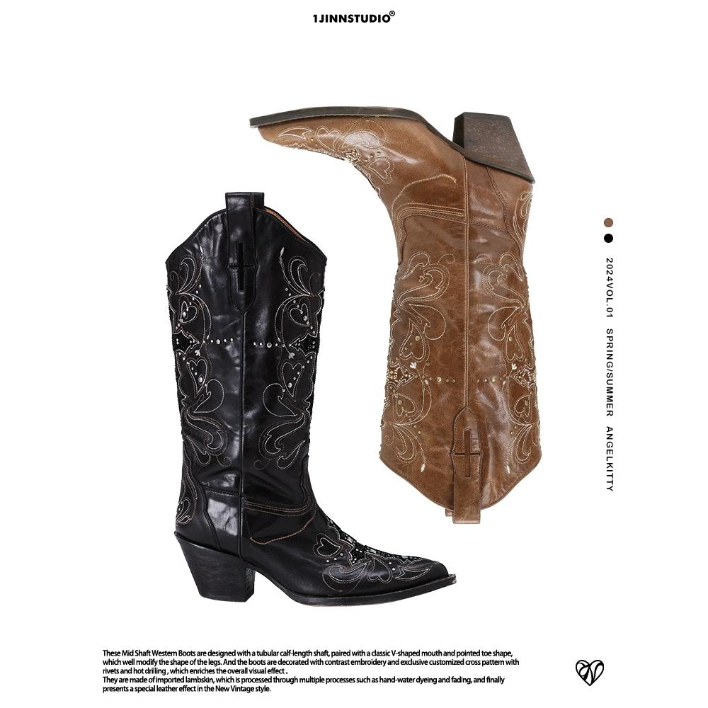 1JINN STUDIO 웨스턴 데님 부츠 키높이 라이더 부츠