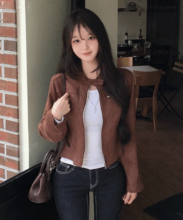 [ 힙🖤고퀄 ] 타헬 스웨이드 크롭 자켓