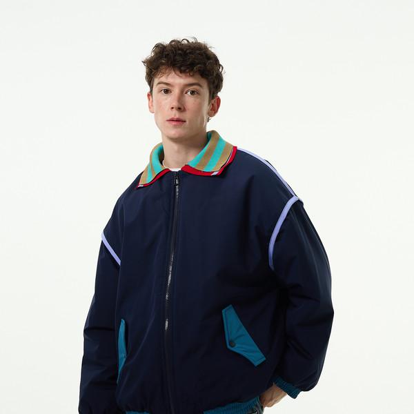 Retro Double Collar Padded Varsity Jacket