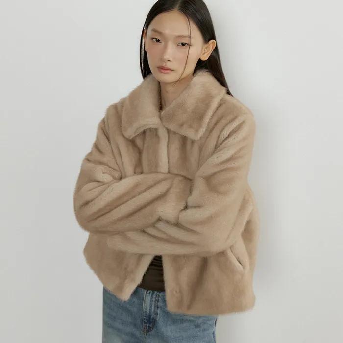 [20%] faux mink classic fur Jacket-beige