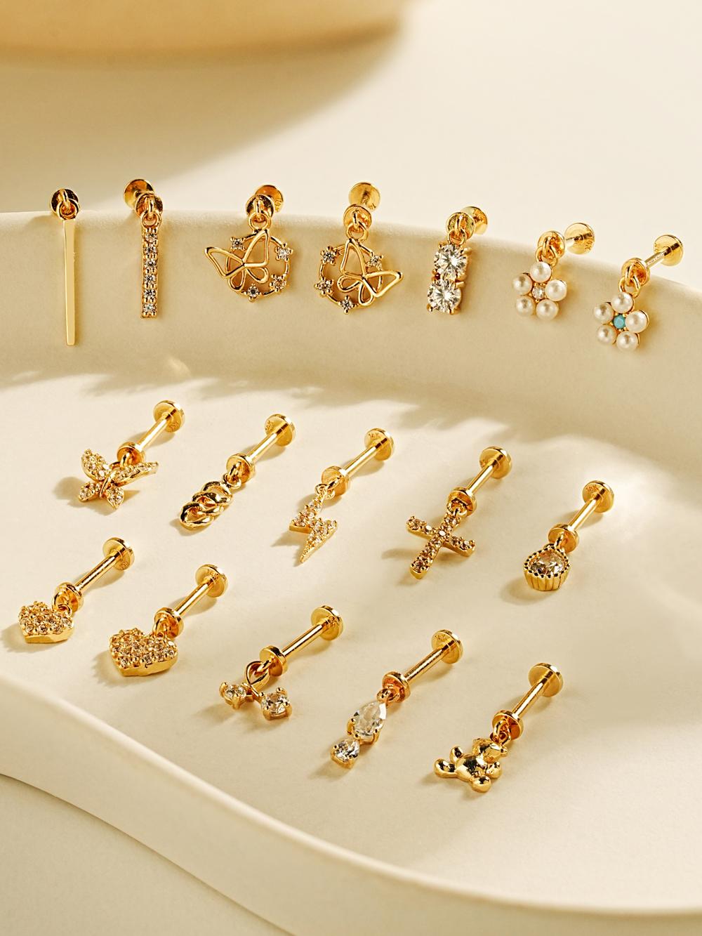 [0.8mm]14K 인터널 히든 헬릭스 드롭 라블렛 피어싱 귀걸이 모음전