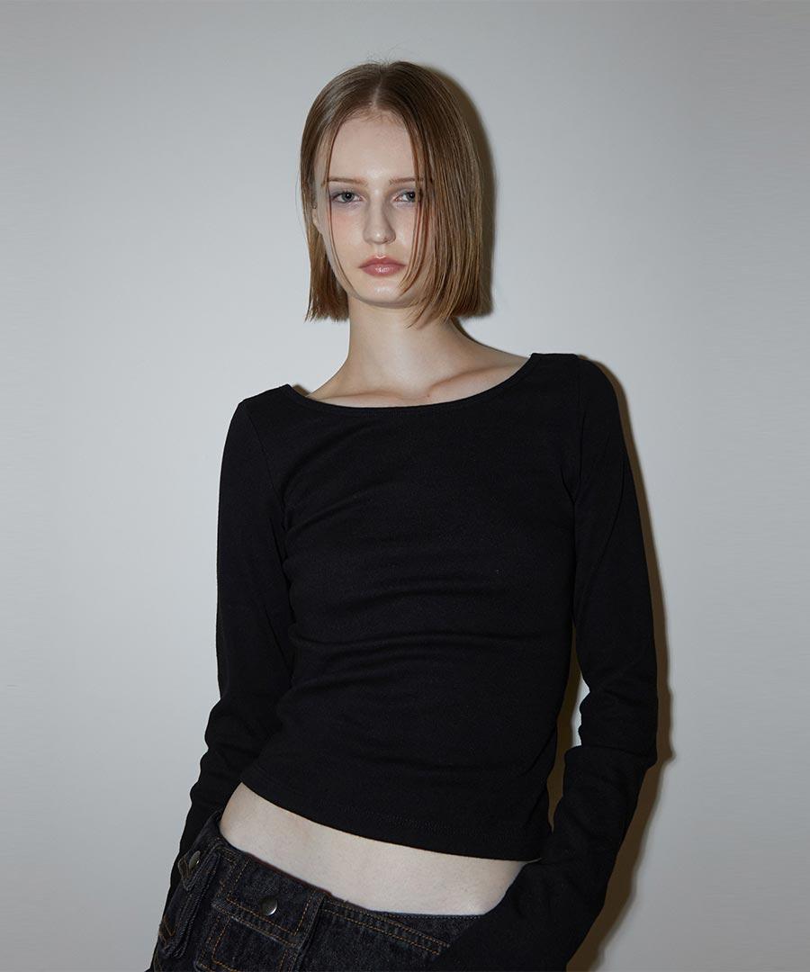 Back Point Boat Neck Sleeve Black