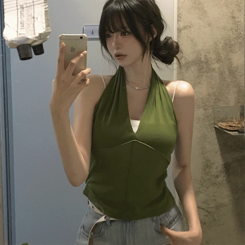 [레이어드/승모삭제] 켈리 시스루 절개 홀터 탑 나시