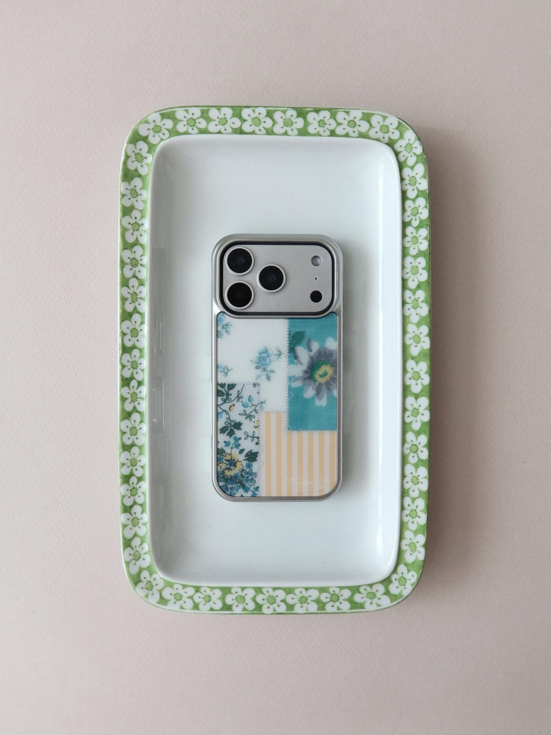 PATCHWORK silver matte glass bumper case [GREEN]