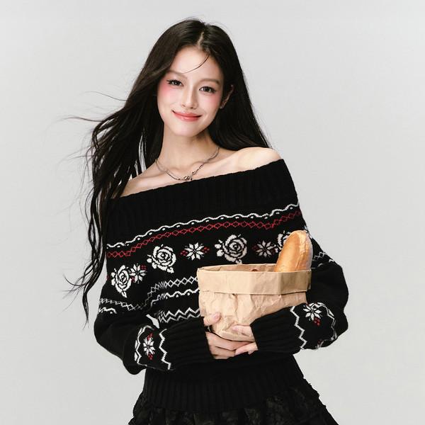 Rose Fair Isle Off-Shoulder Sweater & Lace Skirt (Sold Separately)